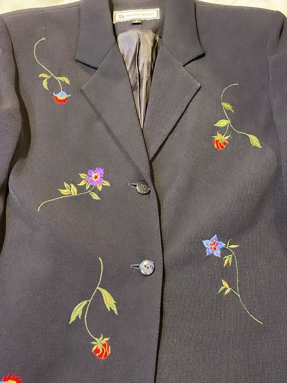 Travis Ayers Navy Blazer with Multicolor Floral Embroidery - Picture 5 of 6